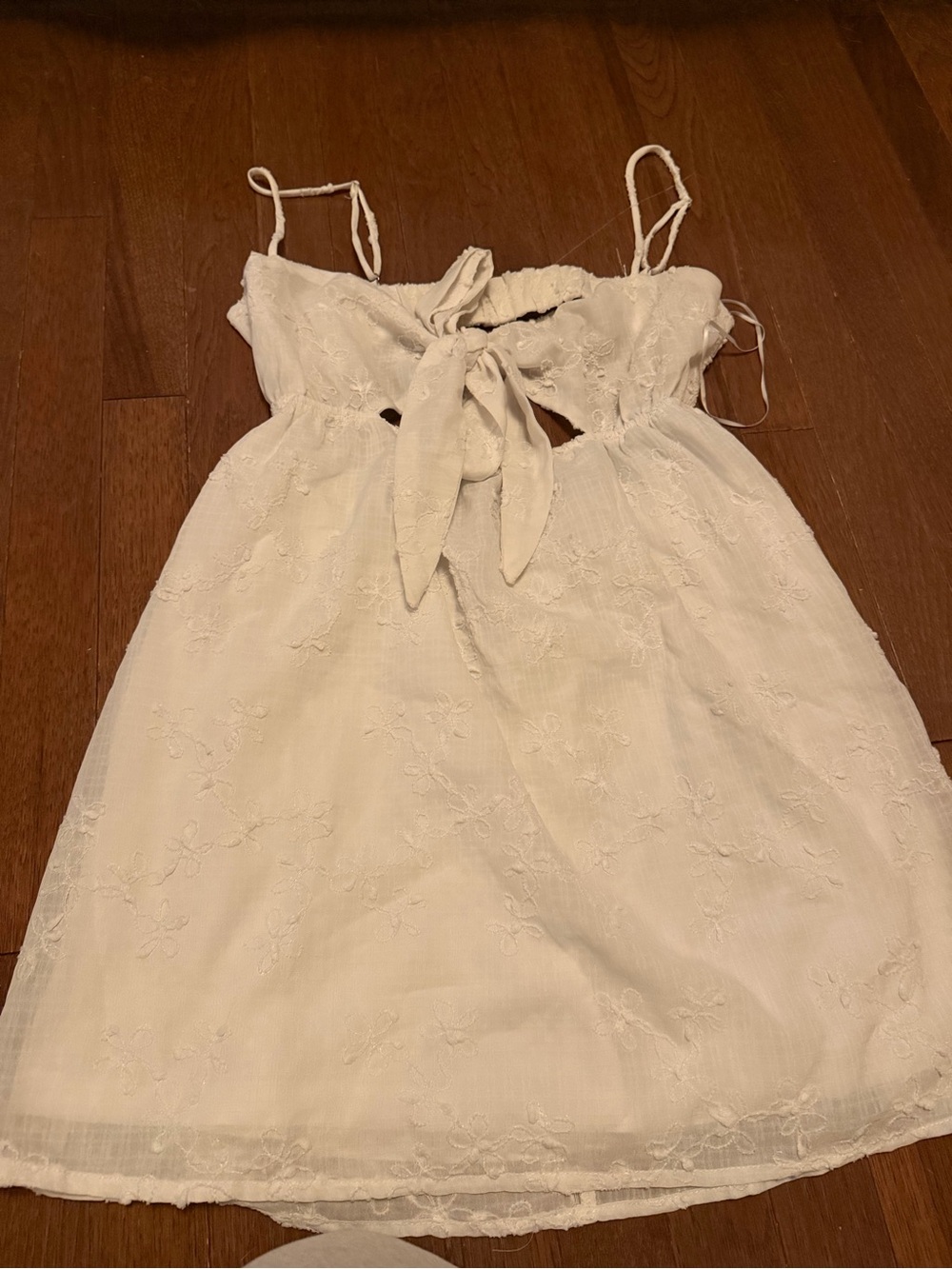 Princess Polly White Eyelet Tie-Front Spaghetti Strap Dress